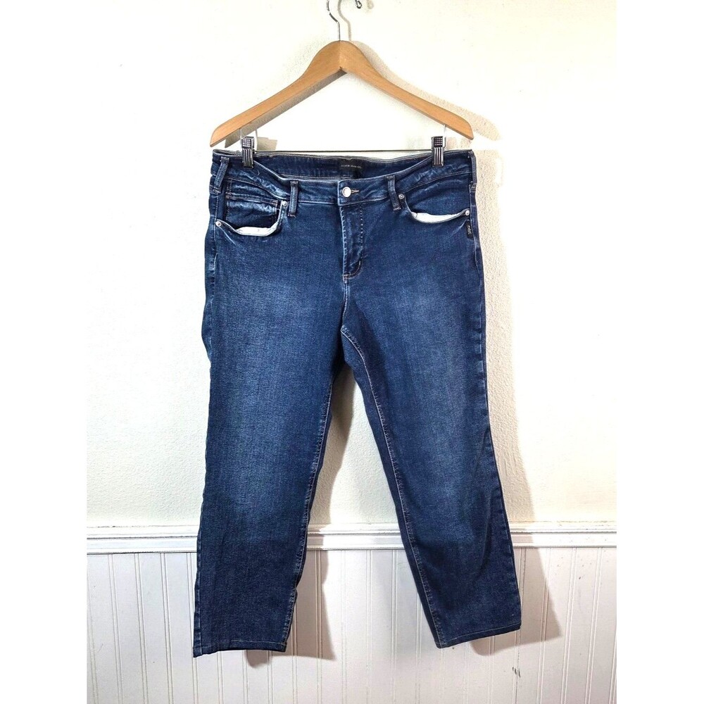 Silver Jeans Co Infinite Fit Mid Rise Straight Crop Jeans Womens 1X Plus Blue